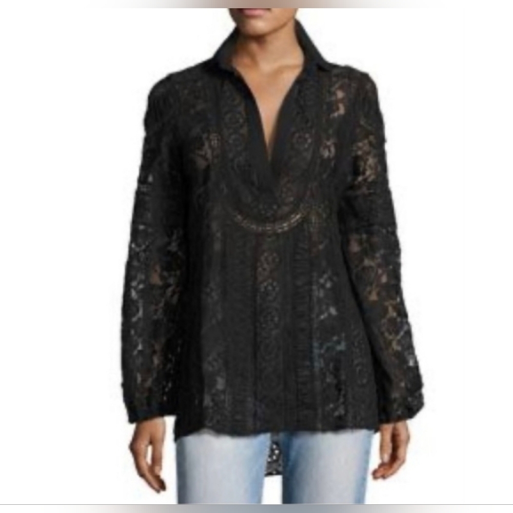 Alice + Olivia Jill Embroidered Lace Peasant Top Sz. L